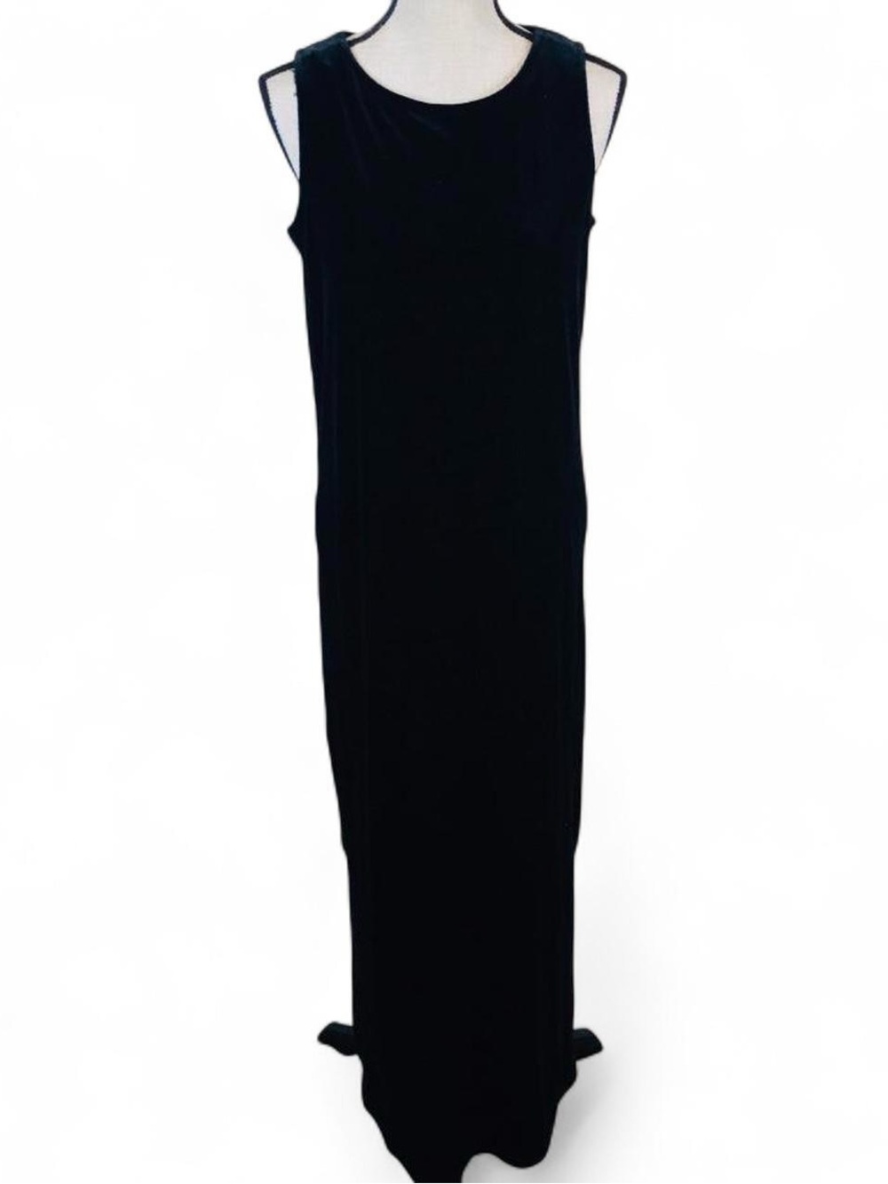 Y2K Hot Cotton Size Small S Black Crushed Velvet Maxi Dress Sleeveless Long Slit